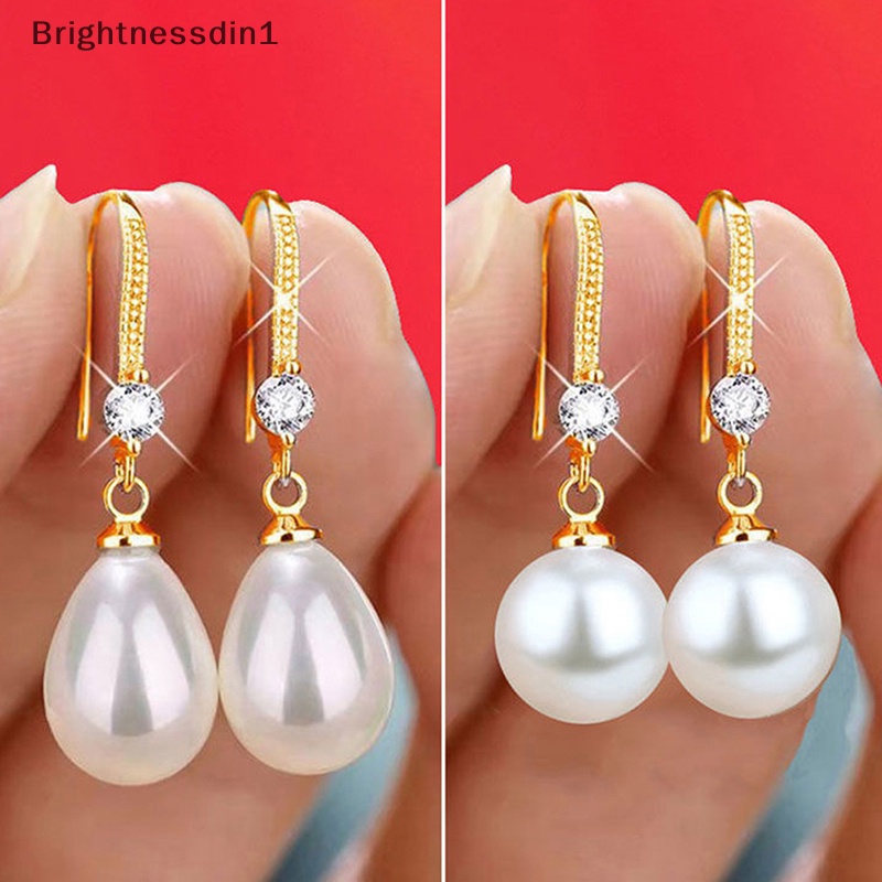 [Brightnessdin1] Perhiasan Wanita Tetesan Air Anting Mutiara Wanita Merah Putih Bulat Mutiara Oval Anting Pernikahan Pertunangan Valenes Day Gift Boutique