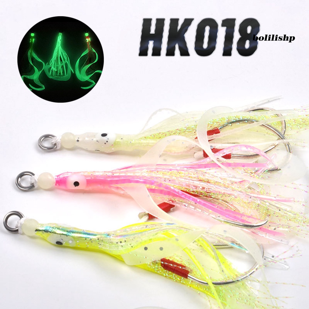 Bo-2pcs Umpan Lembut Palsu Silikon Squid Rok Simulasi Luminous Squid Bait Slow Jigging Assist Fishing Hook Untuk Memancing Di Laut