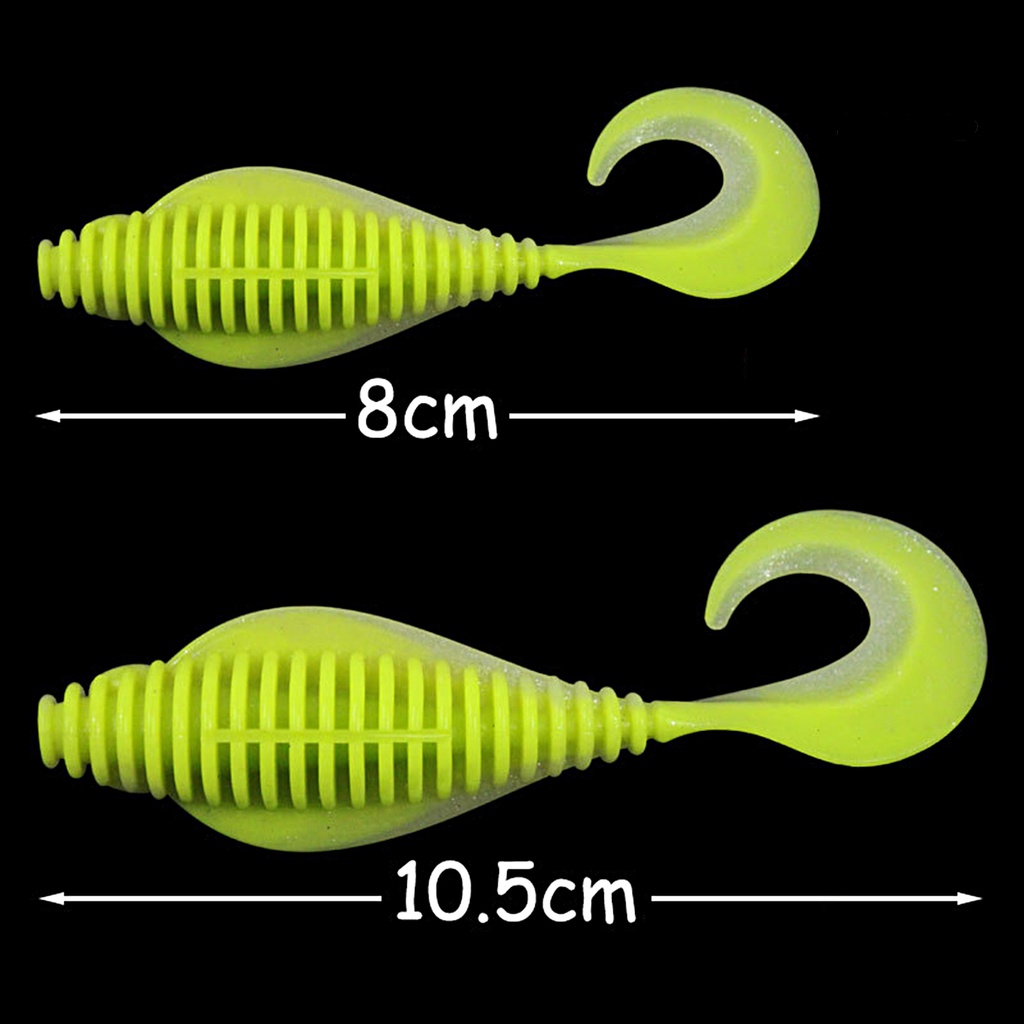 Bo-6pcs 8cm/10.5cm Desain Simulasi Umpan Pancing Fleksibel Tahan Aus Warna Cerah Reusable Fish Attraction Universal Curled Tail Artificial Soft Worm Bait Perlengkapan Memancing