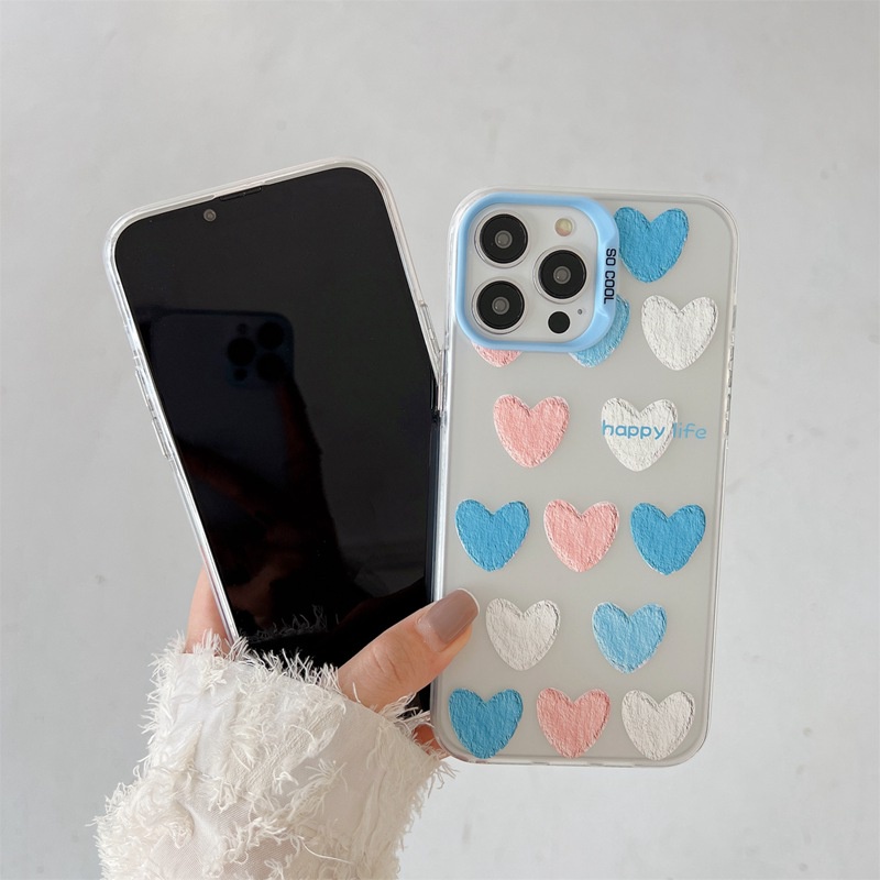 Happy Life Colorful Love Skin Feel Soft Case HP iP iPhone 12 13 14 Pro Max 11 Woman Girl FTD Casing Apple