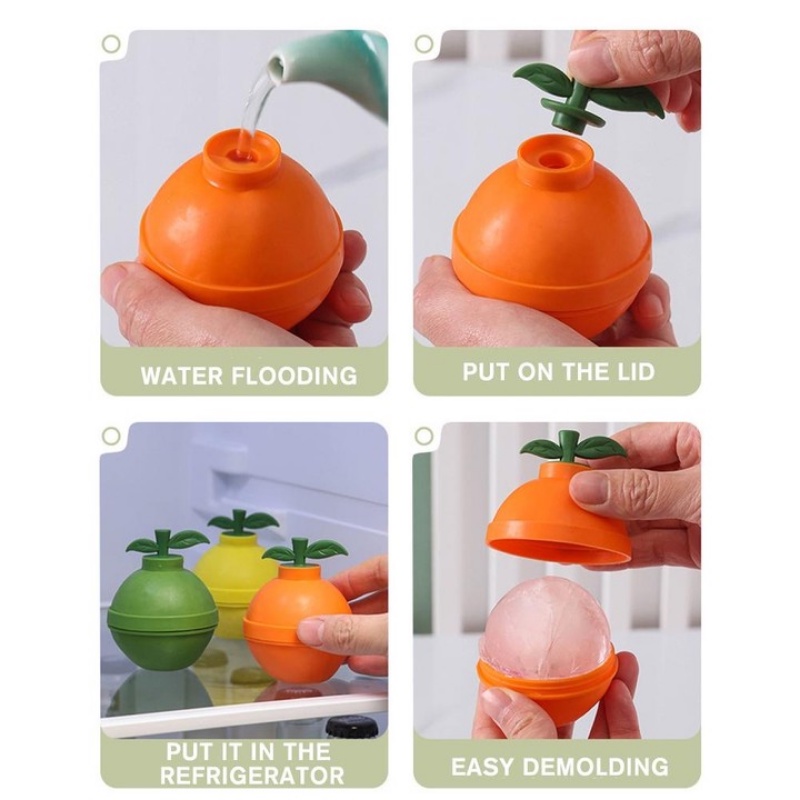 Lucu Berbentuk Jeruk Food Grade Silikon Bola Bulat Es Batu Cetakan Ramah Lingkungan Ukuran Besar DIY Kreatif Pembuat Es Batu Untuk Whiskey Cocktail Jus Es Cetakan Bar Perlengkapan Rumah Restoran