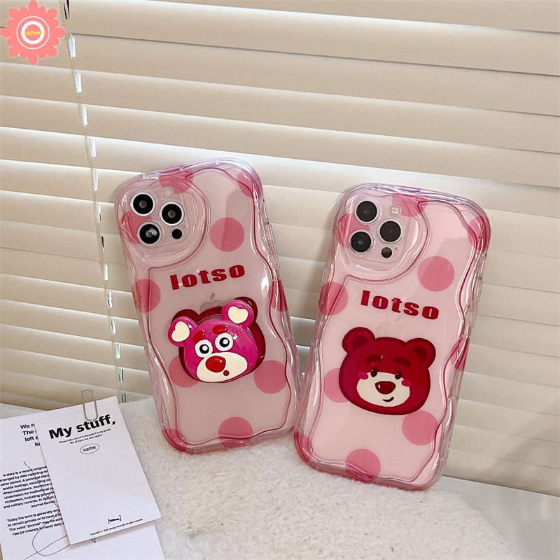 IPHONE Casing Manyo Kartun Indah Kompatibel Untuk Iphone11 14 13 12 Pro Max XR 7 8 6s 6 Plus X XS Max SE 2020 3D Wavy Curved Edge Glossy Titik Gelombang Beruang Strawberry Lucu Soft Cover