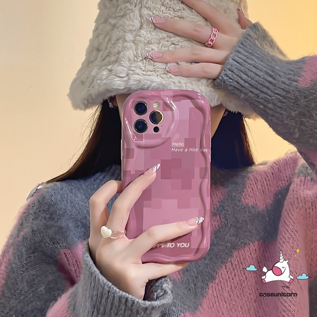 IPHONE Kompatibel Untuk Iphone14 11 12 13 Pro Max XR X7 8 6s 6 Plus XS Max SE 2020 Fahion Kisi Cinta Hati Shockproof Glossy Kreatif 3D Wavy Curved Edge Rose Pink Soft Cover