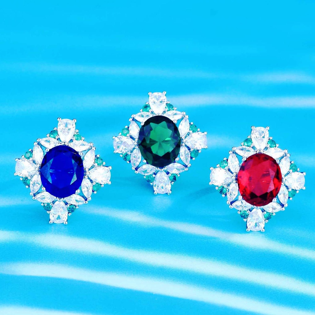 Goldkingdom Aksesoris Perhiasan Fashion Ready Stock Cincin Warna Warni Safir Tanzania Penuh Berlian Karbon Tinggi Darah Burung Merpati Cincin Merah.