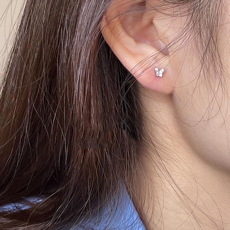 Roselife Korea S925 Perak Zirkon Kupu-Kupu Kecil Stud Anting-Anting Untuk Wanita Gadis Indah Hypoallergenic Kecil Anting-Anting Perhiasan Aksesoris 1pasang