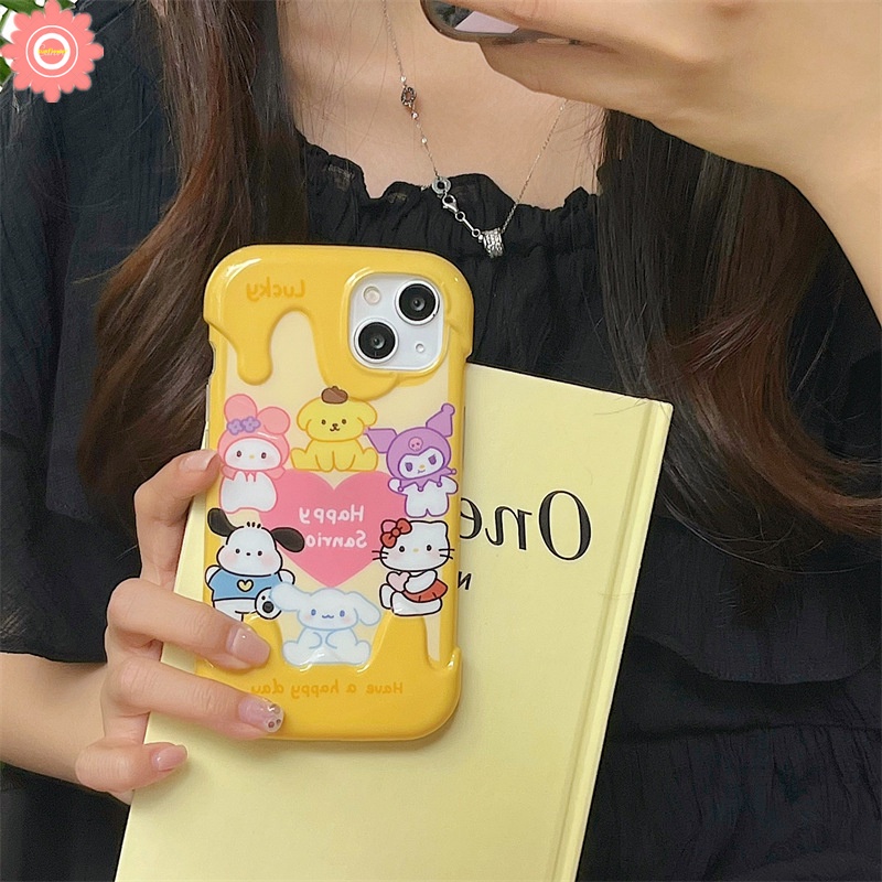 IPHONE Case Es Krim 3D Korea Kompatibel Untuk Iphone11 14 13 12 Pro Max 7Plus 8Plus XR 7 8 Plus X XS Max SE 2020 Lucu Pochacco Kuromi Hello Kitty Kartun Crayon Shin-chan Soft Cover