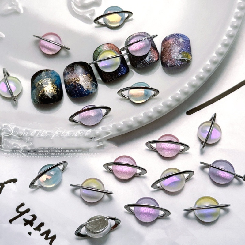 Sa Metal Nail Studs Nail Art Permata 3D Pesona Kuku Bentuk Saturns Dekorasi Nail Art