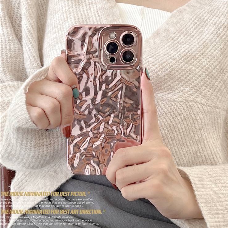 Shinny Pink Luxury Tinfoil Fold Soft Case OPPO A9 A5 A3S A52 A92 A72 A31 A15S A17 A16 A74 A95 A54 A57 A7 A5S A12 A11K A78 A1K Realme 5i C3 C2 C15 C12 C11 C20 C30 C33 C35 C55 C21Y