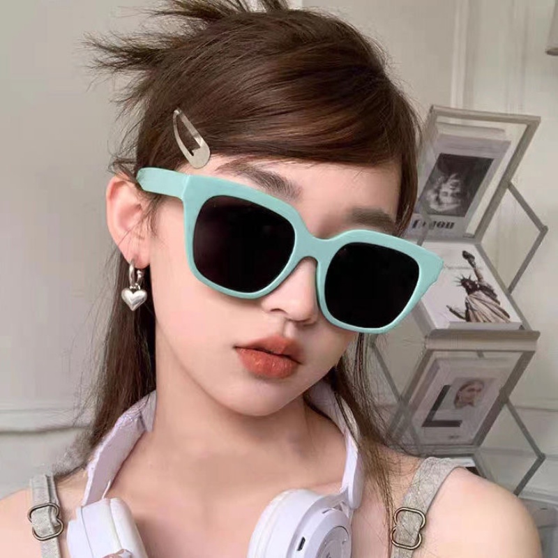 (YUZHU) Ins Gaya Kacamata Hitam Pink Hijau Untuk Wanita Musim Panas Anti UV Oversized Square Frame Sunglasses