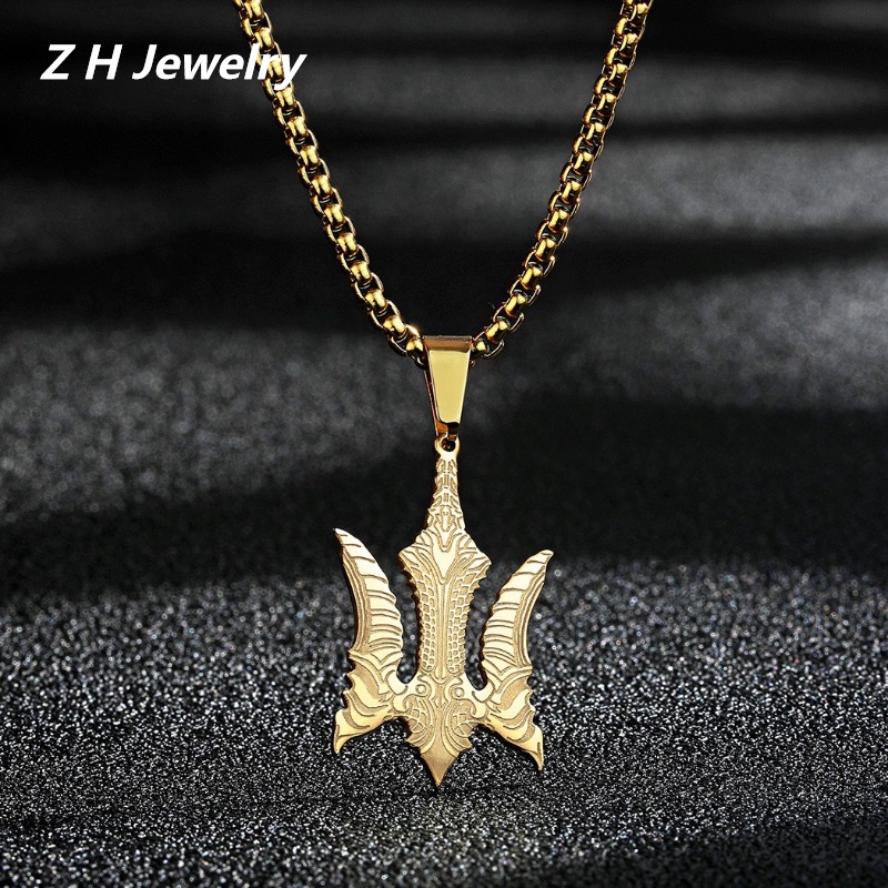 Zh Perhiasan Vintage Viking Anti Karat Trisula Liontin Fashion Pria Kalung Hip Hop Aksesoris Pesta Ulang Tahun