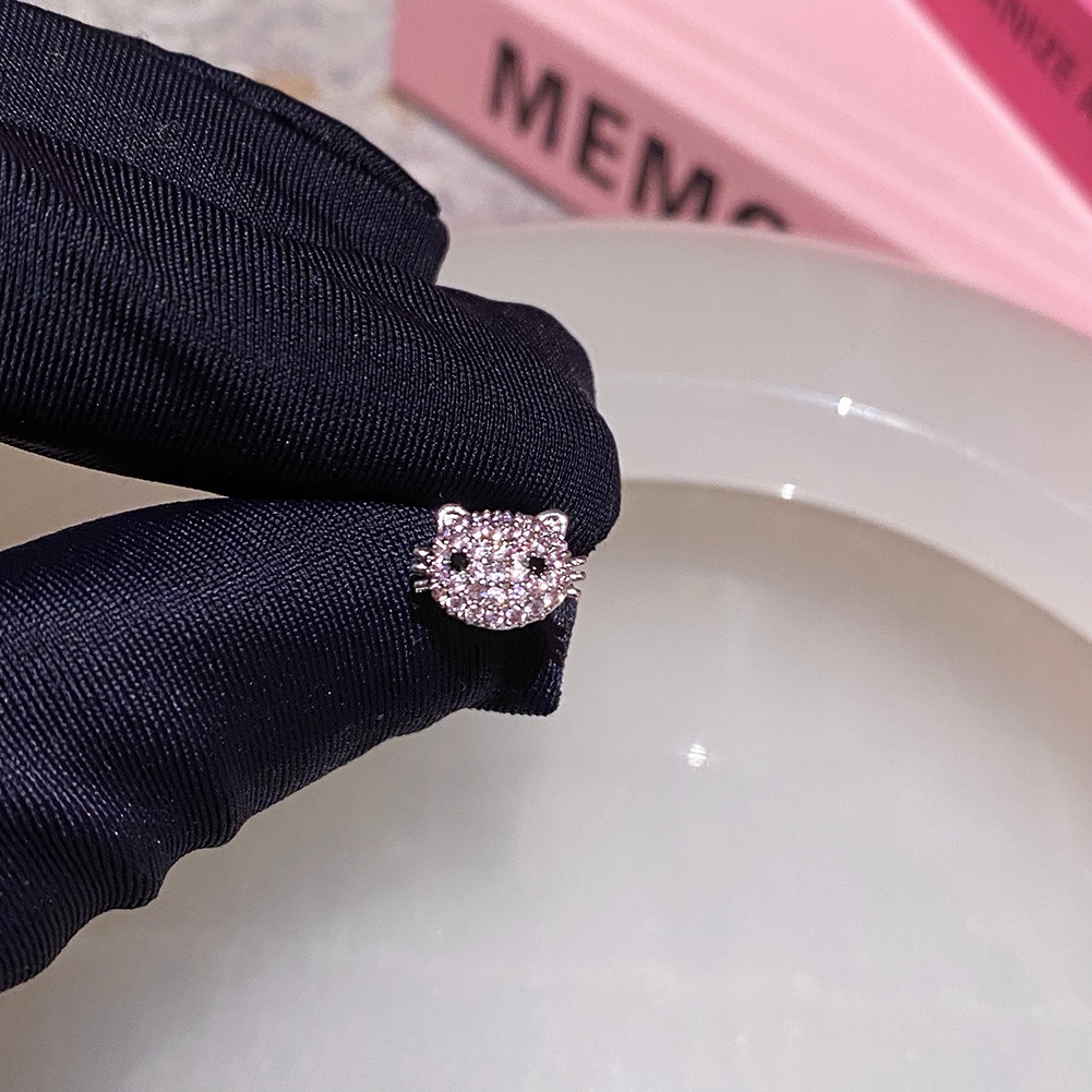 S925 Anting Perak Merah Muda Zirkon Busur Hati Tulang Telinga Stud Wanita Gadis