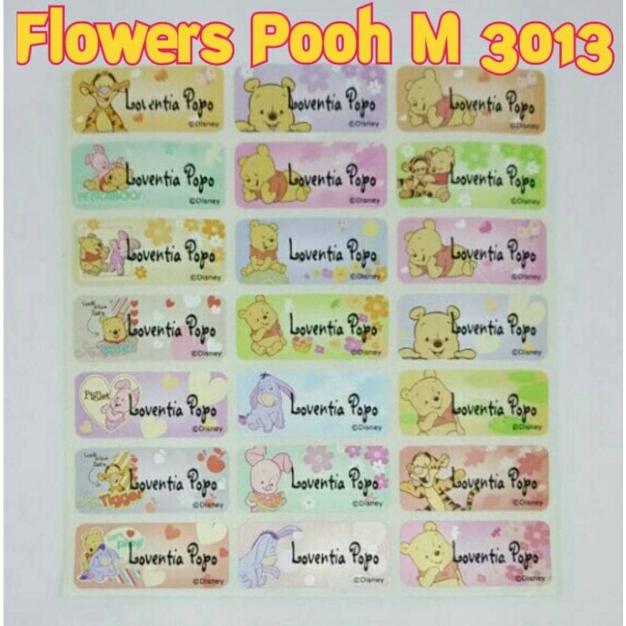 

Label Nama Tempelan Buku Sekolah Tas Botol Stiker Flower Pooh