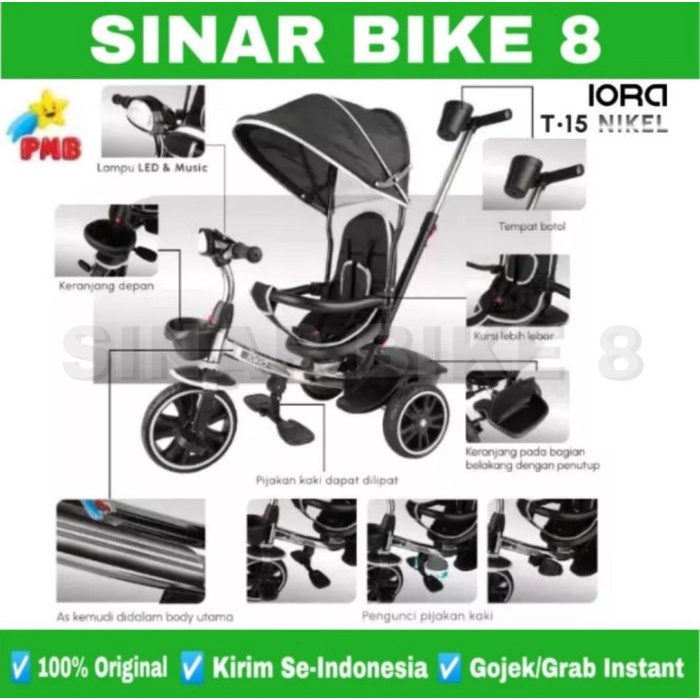 Sepeda Anak Roda Tiga PMB IORA T 15 Nikel Kursi Putar Musik Tricycle Anak