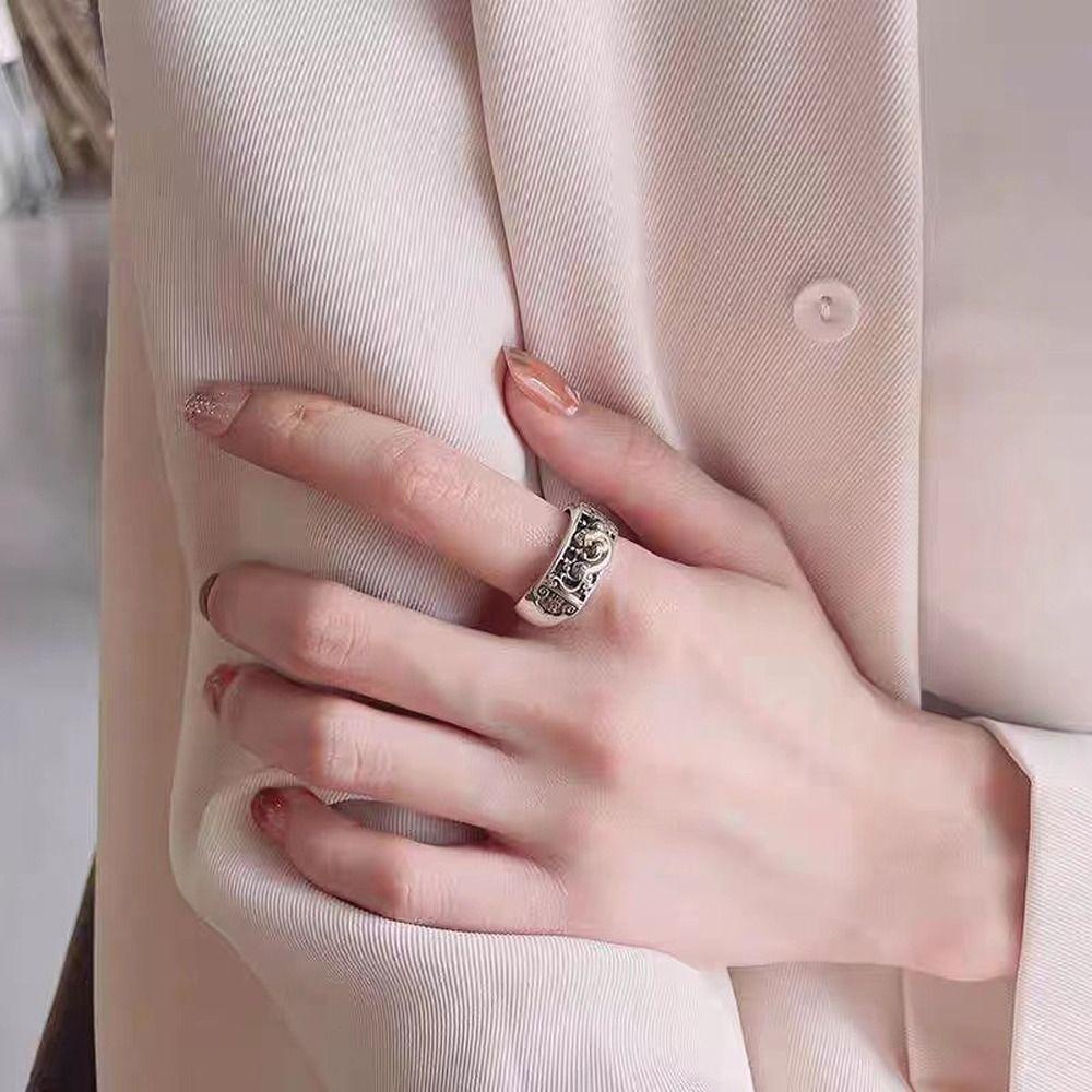 Mxbeauty Pria Pixiu Cincin Indah Adjustable Sederhana Niche Desain Hewan Liar Mitos Paduan Tembaga Vintage Gaya Cina Cincin