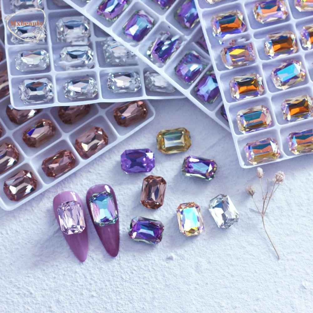 Mxbeauty Nail Art Rhinestones Mewah 4pcs 14x10mm Menunjuk Kembali Membuat Perhiasan Glliter Kaca DIY Craft Permata Nail Charms