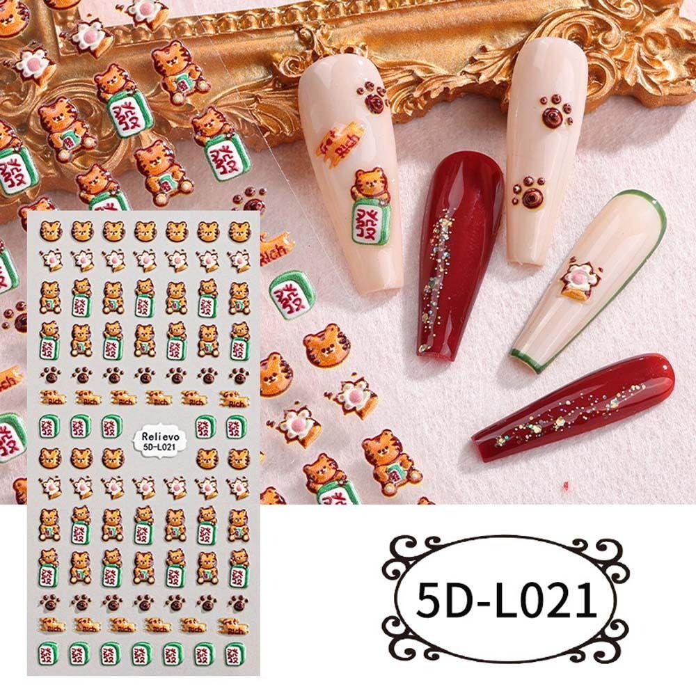 AUGUSTINA Agustinina Stiker Kuku Kartun Wanita Warna-Warni Cinta Hati Hewan Kucing Anjing Dekorasi Kuku