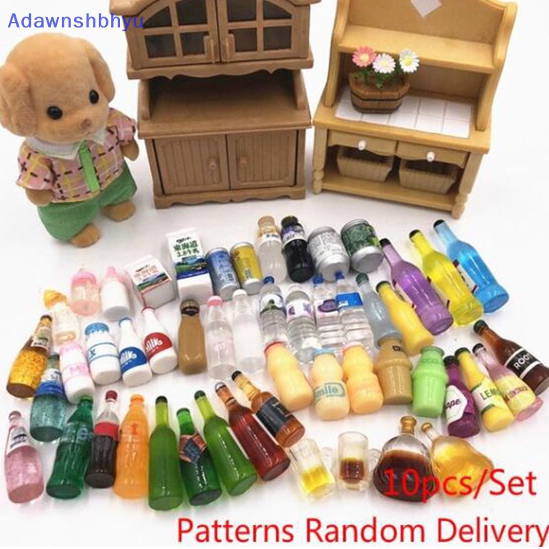 Adhyu 10Pcs/Set Minuman Mini Miniatur Model Makanan Aksesoris Rumah Boneka (Pola Pengiriman Random) ID