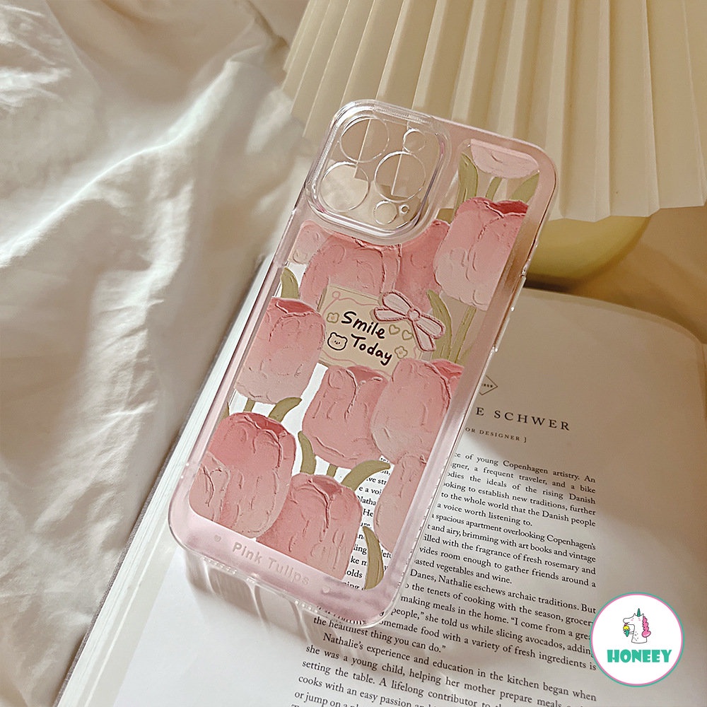 Untuk Iphone11 12 13 14 Pro Max Phone Case Sweet Fresh Transparan Lukisan Tulip Anti Jatuh Untuk iPhone Xr XXs Max7 8 Plus