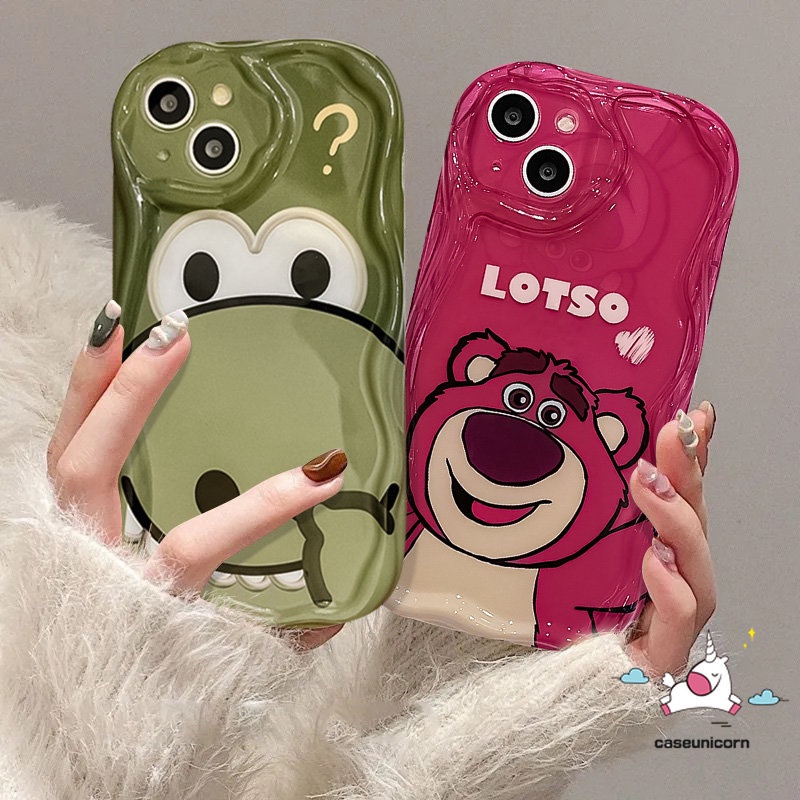 Untuk Realme C55 C53 C20A C21Y C35 C25Y C31 C25 C11 C12 5 5i 7i 6i 5s C17 C20 C25s C15 C30 C21 C33 C3 Narzo 20 Cute Dinosaurus 3D Wavy Curved Edge Kartun Strawberry Bear Manyo Case