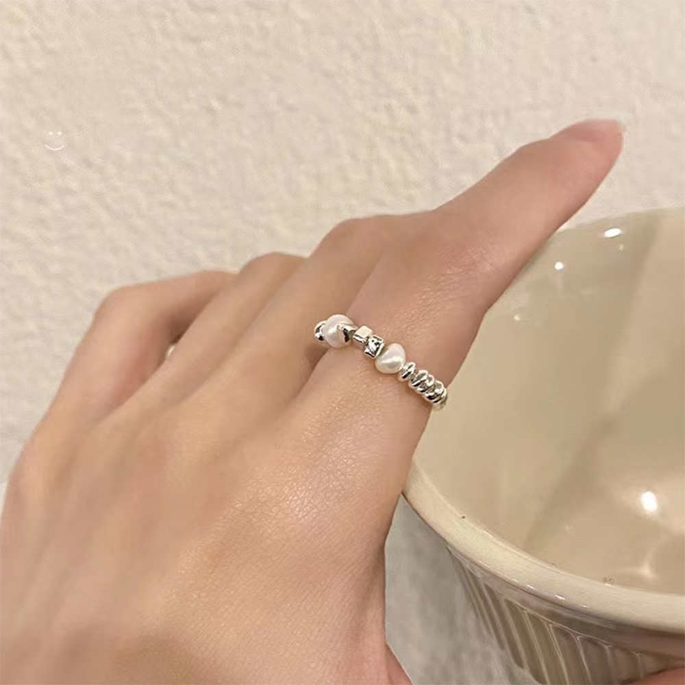 Ifyou Fashion Cincin Mutiara Elastis Cincin Perak Pecah Untuk Aksesoris Perhiasan Wanita