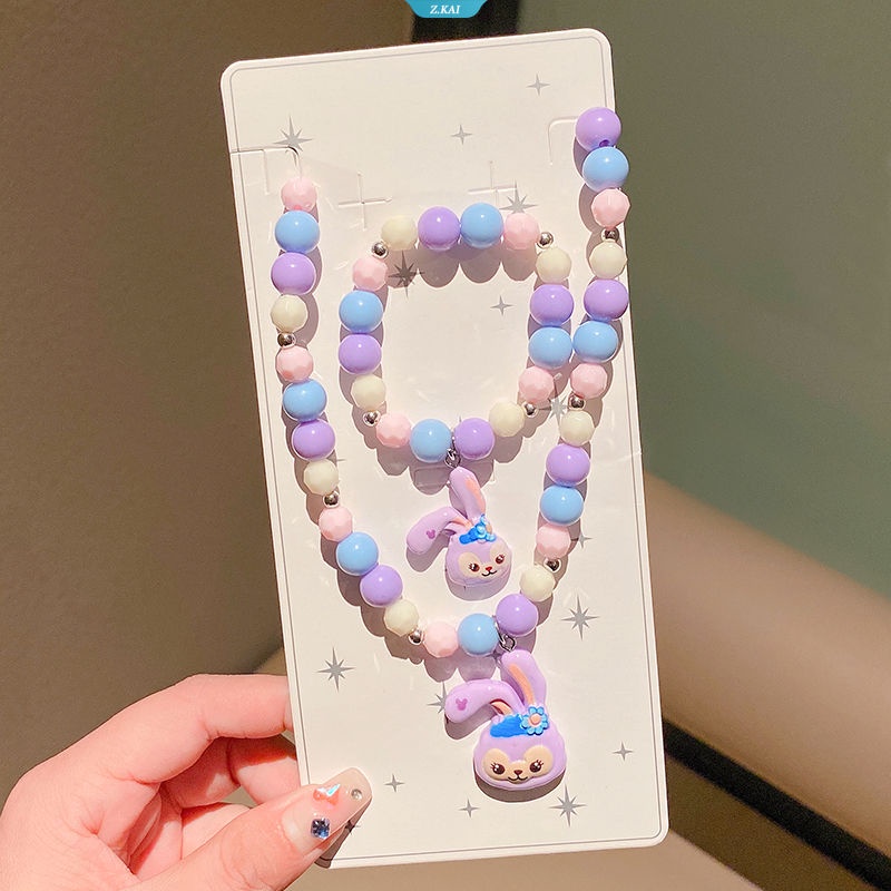 Stellalou LinaBell Candy Beads Resin Plastik Anak Set Perhiasan Untuk Anak Liontin Bunga Lucu Kalung Gelang Cincin Anting Bayi Jewelry [ZK]