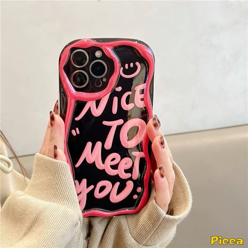 Fashion Doodle 3D Wavy Curved Edge Case Untuk Redmi A1 A2 10C 10 9C 9T 10A 9 9A 9C NFC Redmi Note 10s 10 11 11s 10Pro 10 Pro Max POCO M3 Kartun Huruf Lucu Cute Ghost Soft Cover