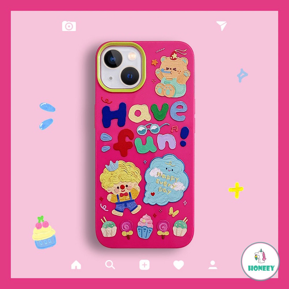 IPHONE Korea INS Kartun Graffiti Phone Case Untuk Iphone14 13 12 11 Pro Max XR Xs8 7 Plus Cute Rose Red Lembut TPU Penutup Belakang