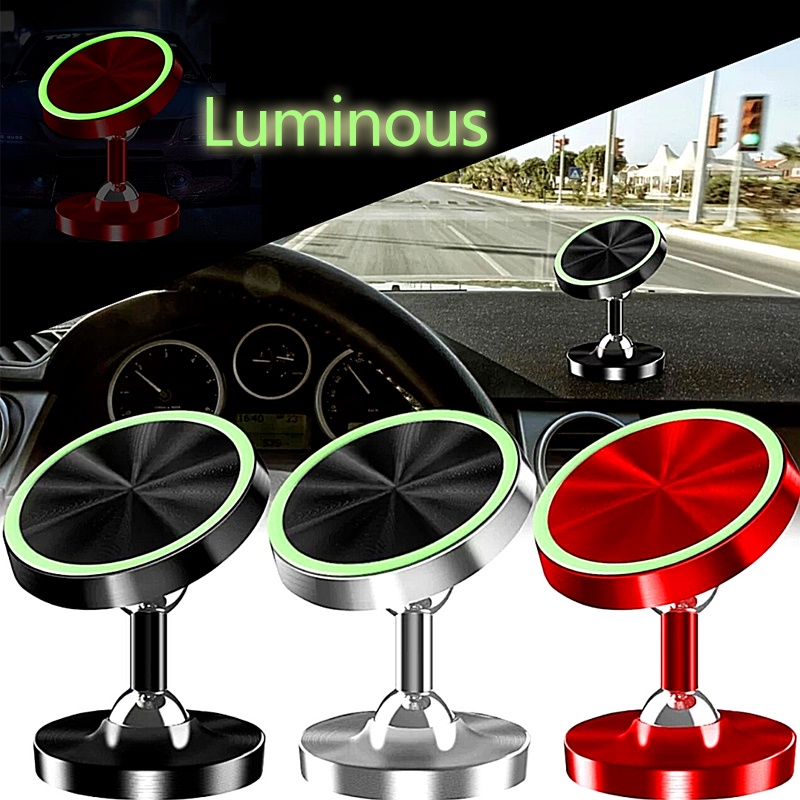 Mobil Luminous Magnet Phone Holder 360derajat Rotating Metal Bracket Dudukan Ponsel Dashboard Universal Stand Ponsel Glow in the Dark Bracket Handphone