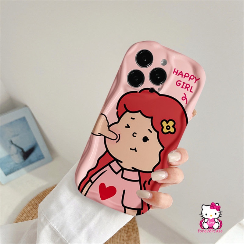 IPHONE Lucu Kartun Pasangan Gadis Bahagia Beruntung Boy Case Kompatibel Untuk Iphone6 8 6s 7Plus 11 14 12 13 Pro Max XR XS X Max SE 2020 Baru 3D Bergelombang Melengkung Tepi Telepon Lembut Tpu Pecinta Cover