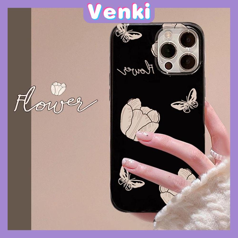 VENKI - For iPhone 11 iPhone Case Black Glossy TPU Soft Case Shockproof Protection Camera Pretty Flower Rose Compatible with iPhone 14 13 Pro max 12 Pro Max xr xs max 7Plus 8Plus