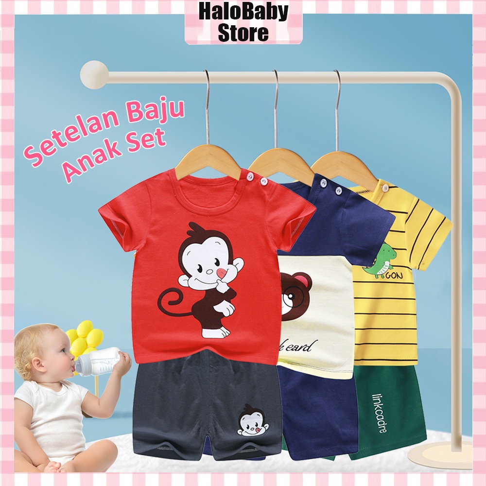 Halo Baby Baju Anak pendek/setelan bayi motif karakter/Piyama Baju Tidur Pendek Jumper Anak