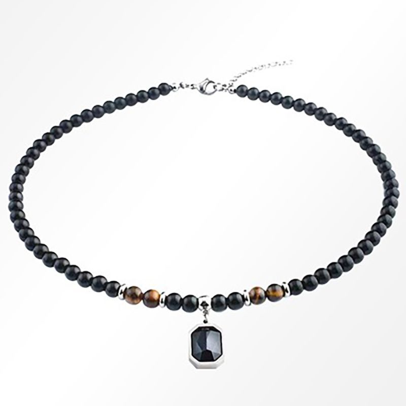 Pria Manik-Manik Tiger Eye Beads Hip Hop Kalung Obsidian Pria Kalung，kalung pria korea