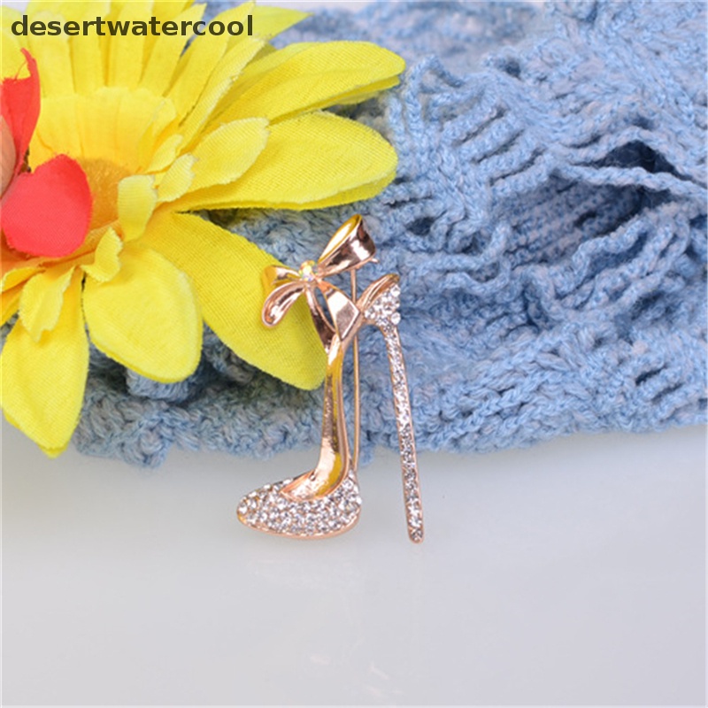 Deid Berlapis Emas Sepatu Hak Tinggi Bros Pin Stunning Kristal Berlian Imitasi Perhiasan Hot Martijn