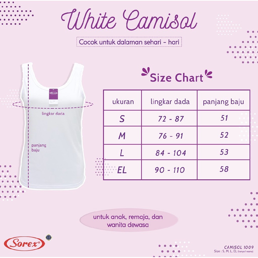 SOREX WHITE CAMISOL 1009 SINGLET WANITA / REMAJA / ANAK / KAOS DALAM WANITA SOREX | TOKO SINAR