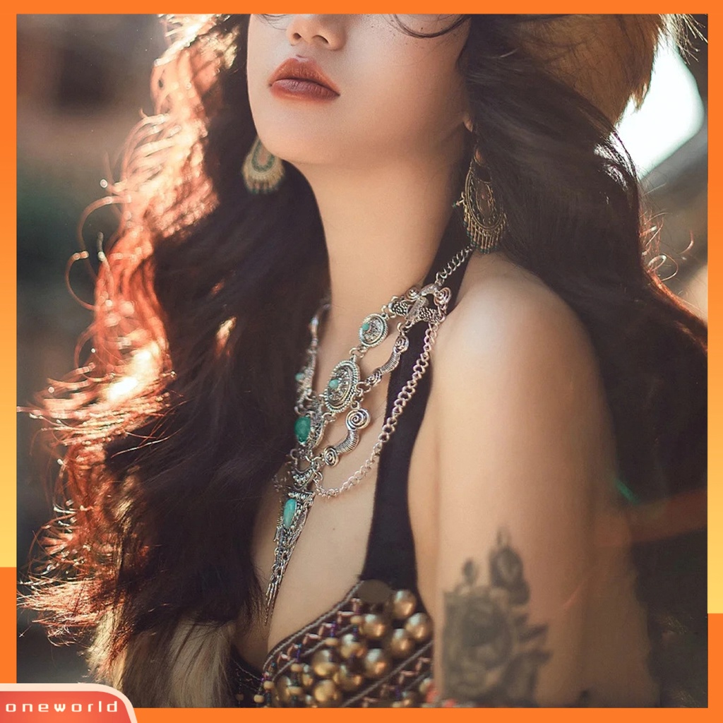 [ONE] Ladies Necklace Berlebihan Vintage Multi-layer Handmade Adjustable Dress Up Cantik Gaya Etnik Vintage Ukiran Kalung Pesta Perhiasan