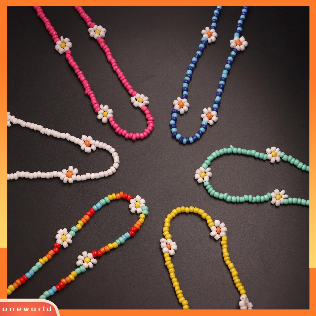 [ONE] Wanita Kalung Warna-Warni Manik-Manik Bunga Perhiasan Electroplating Beads Rantai Klavikula Hadiah Ulang Tahun