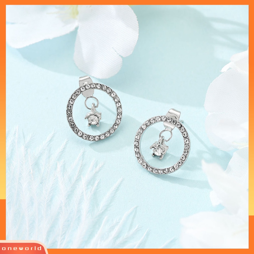 [ONE] 1pasang Anting Pejantan Geometris Bulat Dilepas Liontin Elegan Warna Perak Berkilau Berlian Imitasi Drop Earrings Fashion Perhiasan