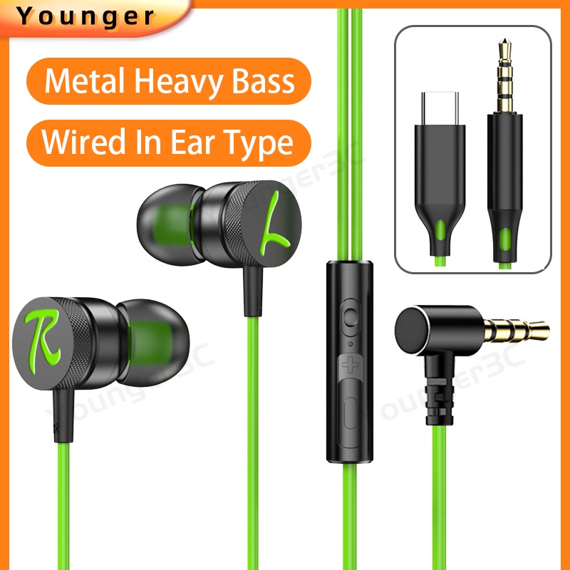 3.5mm In Ear Earphone Wired Type C Headphone Metal HiFi Bass Stereo Earbuds Untuk Gaming Musik Sport Headset Kabel Dengan Mikrofon