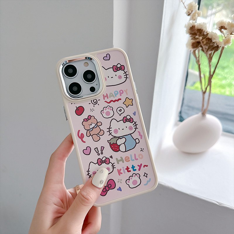 Graffiti Strawberry Kitty Soft Silicon Case HP iP iPhone 12 13 14 Pro Max 11 Girl Woman FTD Casing Apple