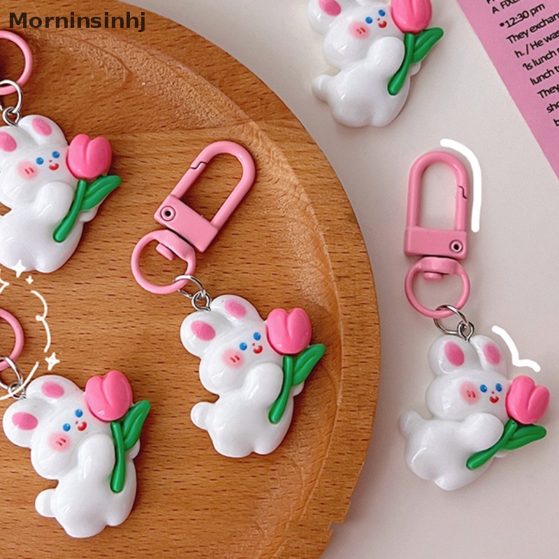 Mornin Lucu Mini Tulip Rabbit Gantungan Kunci Lovely Pink Bunny Doll Key Chain Untuk Wanita Gadis Anak Tas Earphone Kotak Hiasan Keyring Pendant id