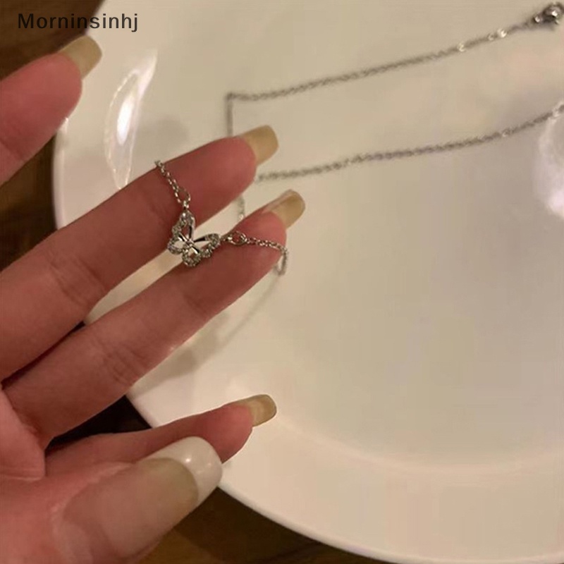 Mornin Kalung Liontin Kupu-Kupu Yang Indah Kalung Rantai Silver Kristal Elegan Untuk Wanita Perhiasan Aksesoris Hadiah id