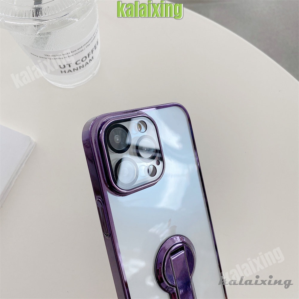 Casing Electroplating Persegi Dengan Stand Putar 360derajat Untuk iPhone 14pro Max13 12 Pro Max Casing Bening