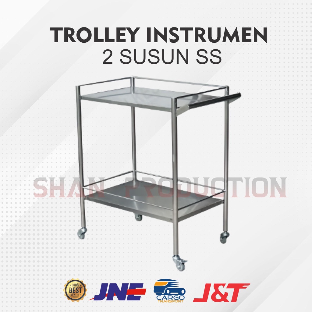Ayubbieshopp -  Meja Troli Instrumen 2 Rak Stainless Steel - Trolley 2 Susun Stainless Steel