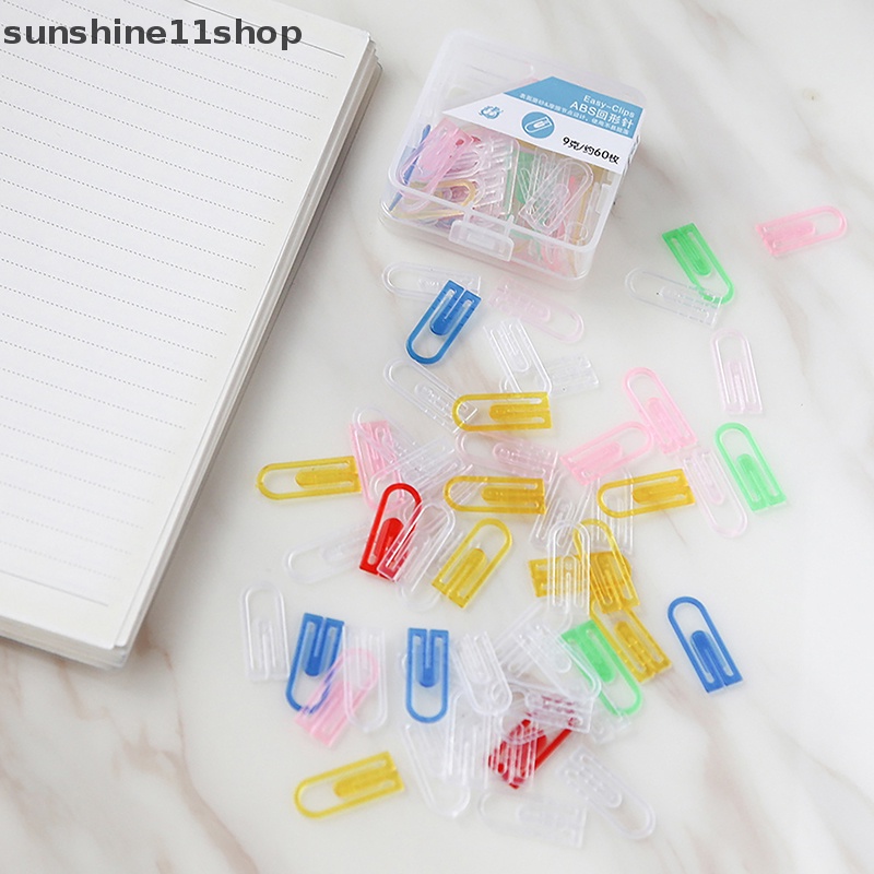 Sho 60pcs /box ABS Klip Kertas Mini Warna-Warni Kawaii Stationery Candy Color Clear Binder Klip Foto Tiket Notes Surat Paper Clip N