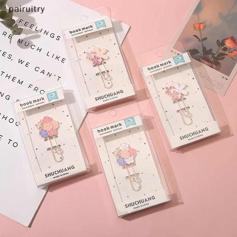 Prt 1pc Bunga Sakura Merah Muda Logam Bookmark Indah Cherry Blossom Kertas Klip PRT