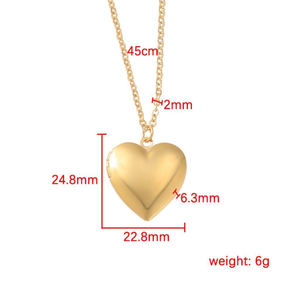 R-FLOWER 2pcs Kalung Mirror Polish Family&amp;Lovers Berbentuk Hati Bingkai Foto Liontin