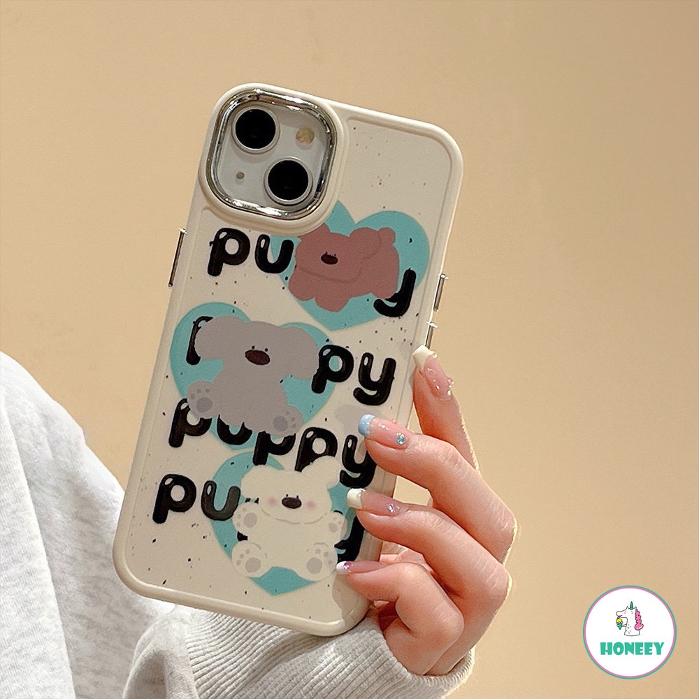 Cute Graffiti Love Heart Puppy Case Untuk iPhone 11 Pro Max12 13 14 Pro Max Koala Stand Lembut Shockproof Cover Pelindung