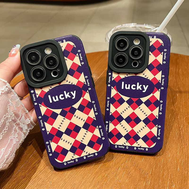 Lamb Skin Pretty Rhombic lattice Lucky Soft Case IPhone 7 Plus 8 Plus X XS XR XS Max 11 13 12 14 PRO Max 14 Plus SE Phone Case Girl Women's Fashion