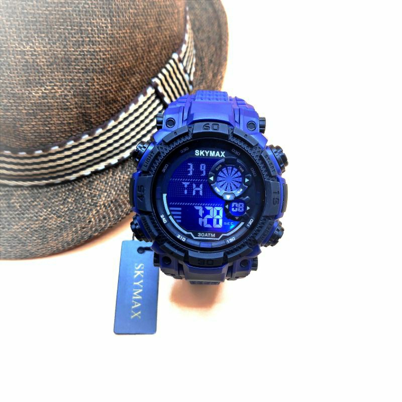 jam tangan pria sport SKYMAX 2228 Tali Karet Brown Digital Original Anti air