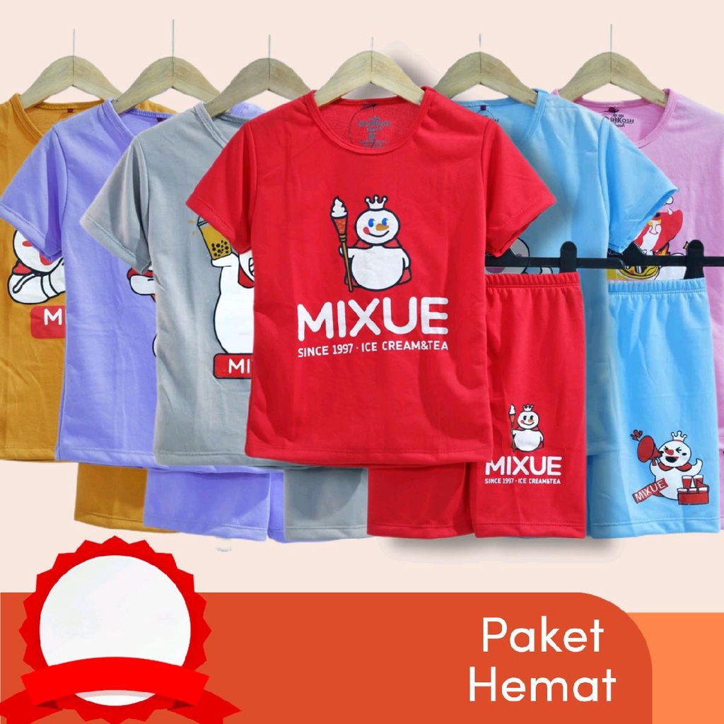 PAKET HEMAT Setelan Baju Anak Mixue Pendek 2-8 Tahun